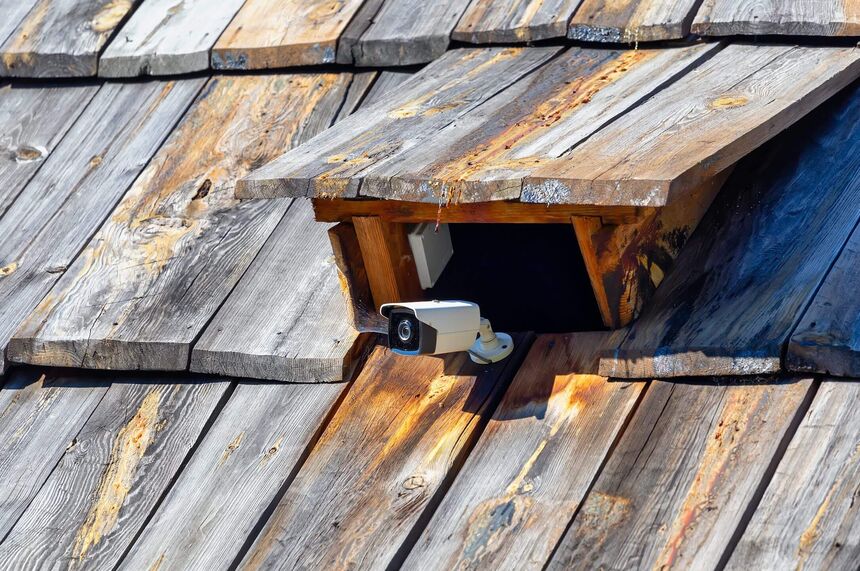 Rural home with security camera